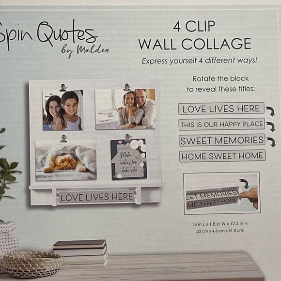 Spin Quotes 4 Clip Wall Collage Picture Frame 13"x12"x2" Holds 4 Pictures NEW - Picture 11 of 12